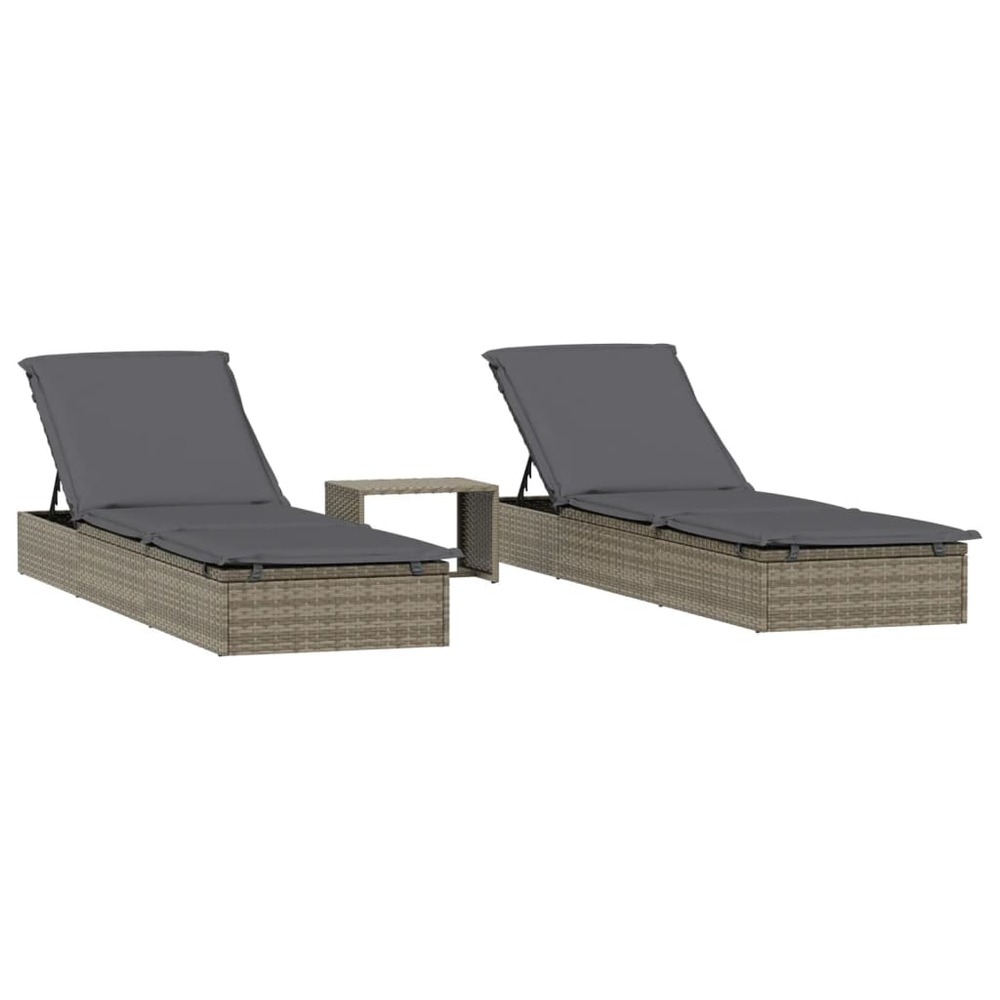 Transats chaise longue 2 pièces avec table gris résine tressée