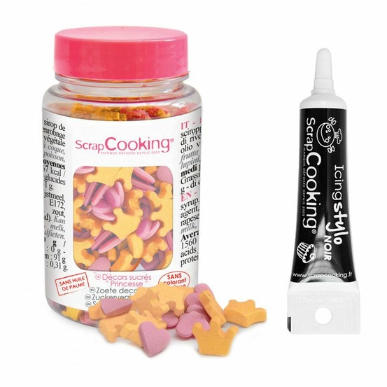 Décors sucrés princesse 55 g + stylo de glaçage noir