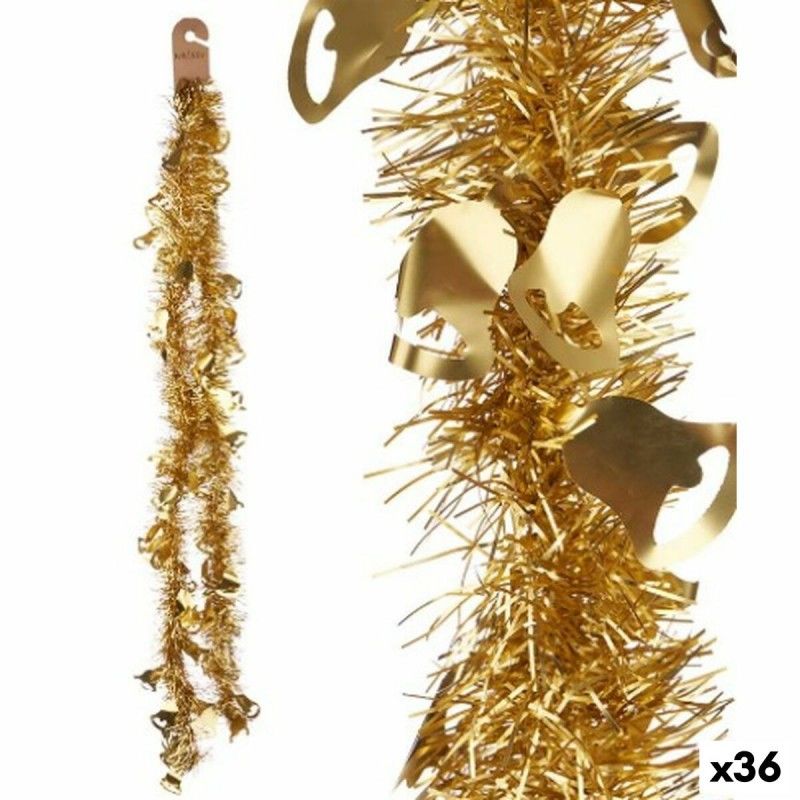 Guirlande de noël guirlande cloches doré plastique 12 x 12 x 200 cm (36 unités)