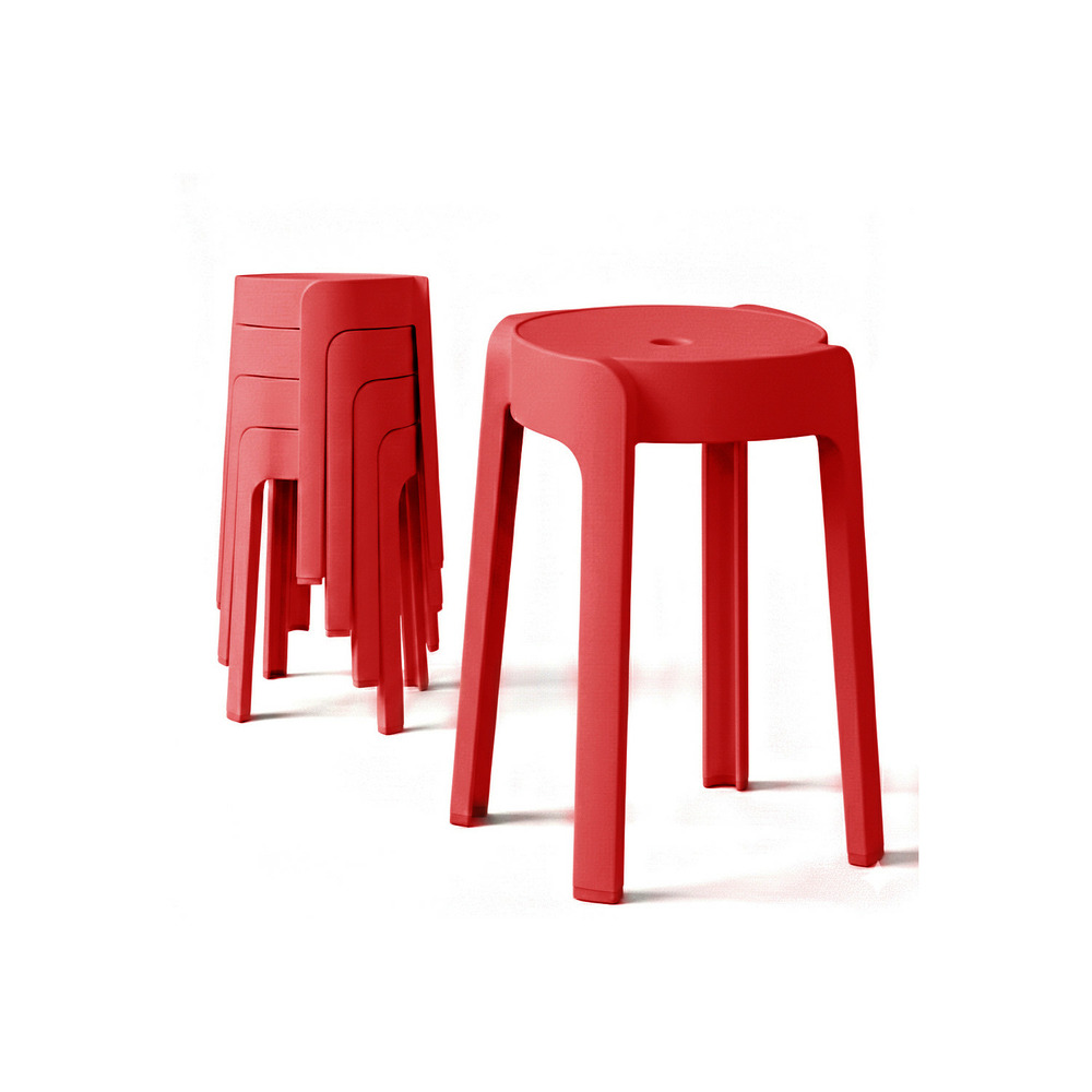 4 tabourets gigognes empilables bm home tab-rouge en plastique, légers pour la maison, salle de classe, cuisine, jardin