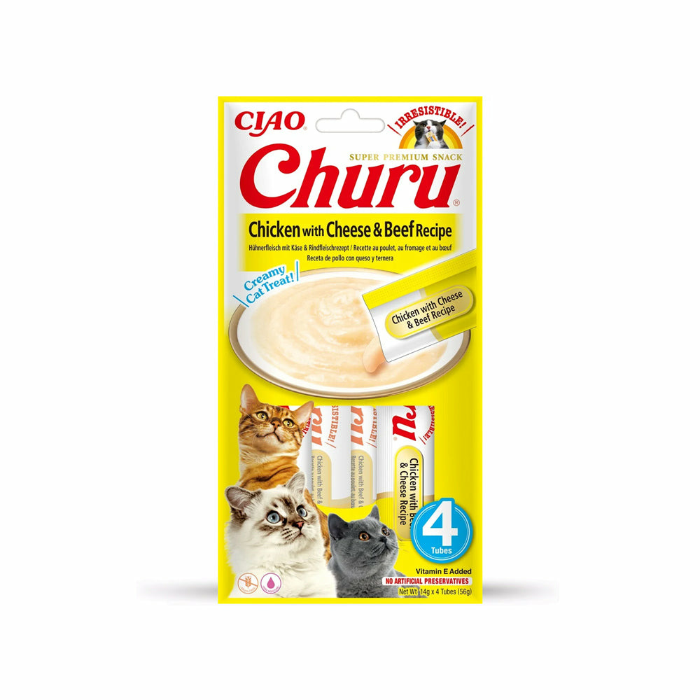 Inaba – churu poulet, boeuf & fromage – sticks crémeux pour chat
