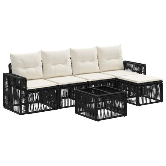 Ensemble de canapé de jardin 6 pc noir et blanc crème polyrotin