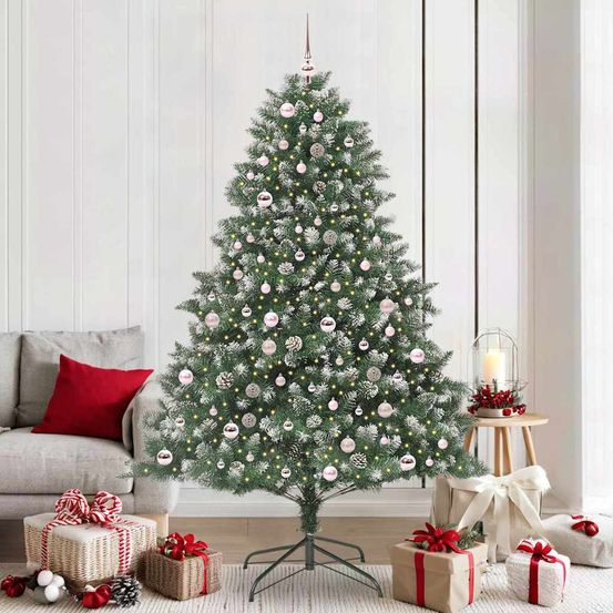 Sapin de noël majestueux 210 cm, kit tout-en-un avec éclairage led et ornements