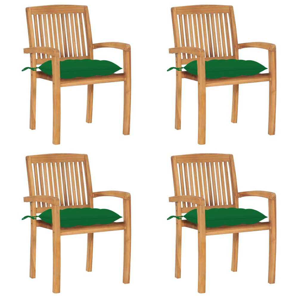Chaises de jardin empilables avec coussins lot de 4 teck solide