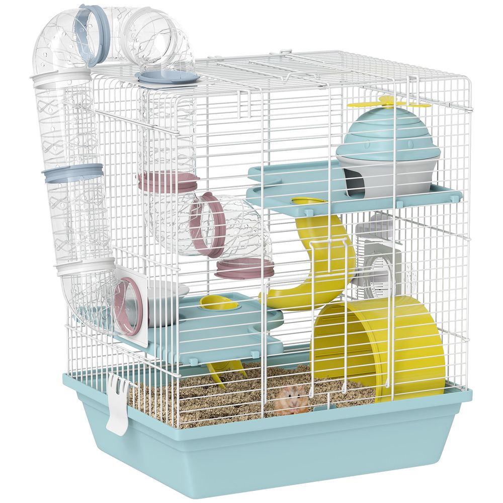 Cage hamster métal plastique 3 niveaux avec tubes ludiques 34x27x41cm gris