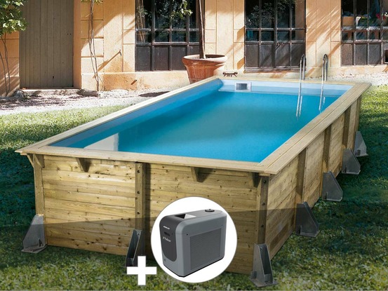 Kit piscine bois azura 5,05 x 3,50 x 1,26 m - liner beige + poolican