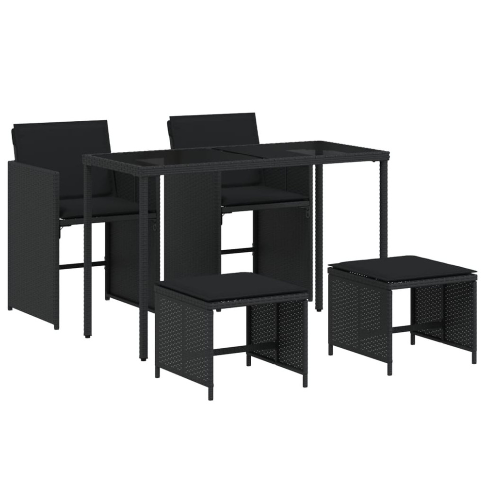 Ensemble à manger de jardin coussins 5pcs noir résine tressée