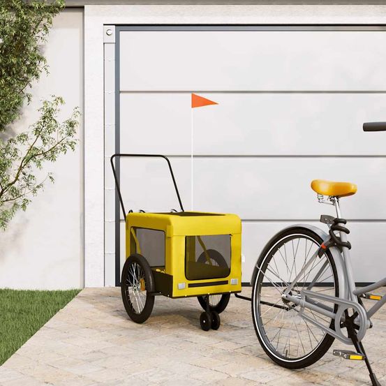 Remorque vélo et poussette pour chien 45kg transport sécurisé pliable jaune et noir