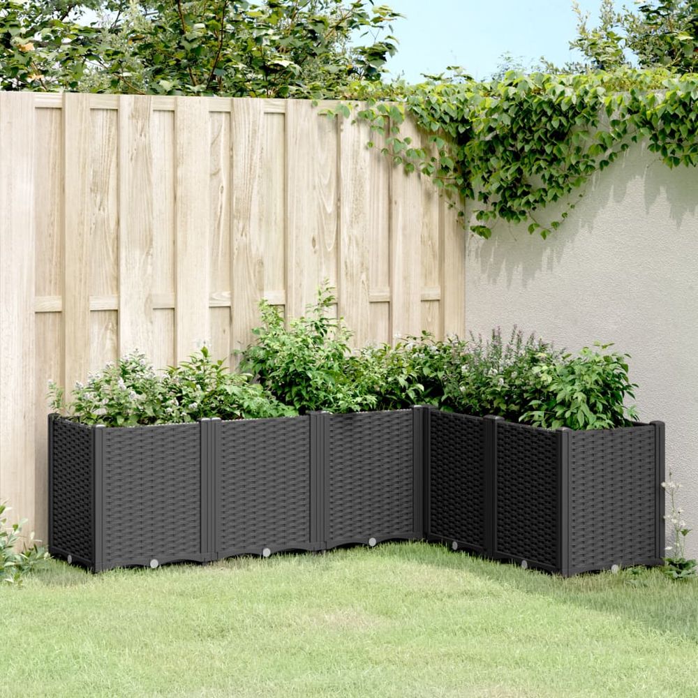 Grand bac à fleurs modulable polypropylène pour terrasse carré potager aspect rotin 160x120x53 cm noir