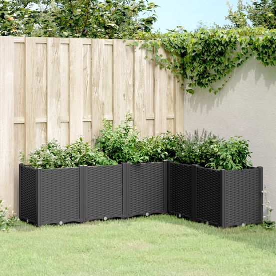 Grand bac à fleurs modulable polypropylène pour terrasse carré potager aspect rotin 160x120x53 cm noir