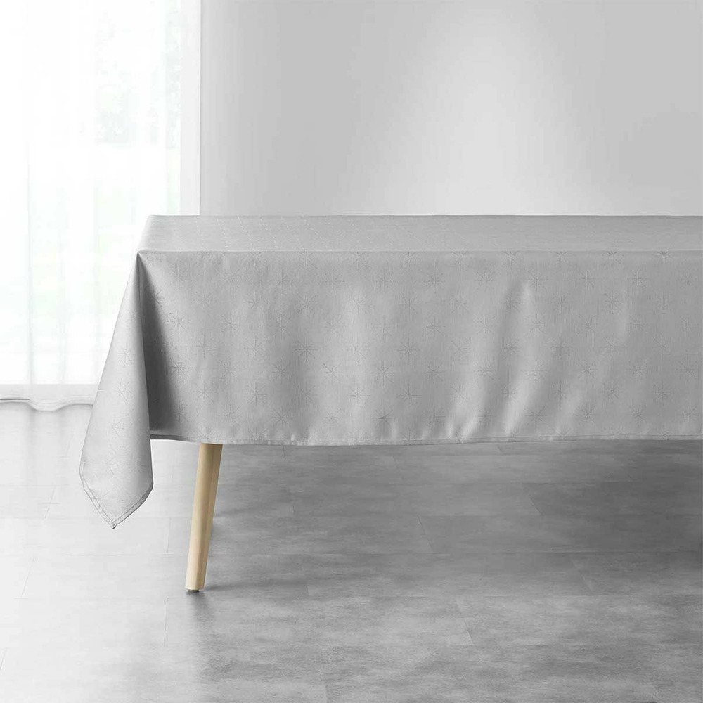 Nappe imprimée jacquard étoiles 140x300cm gris