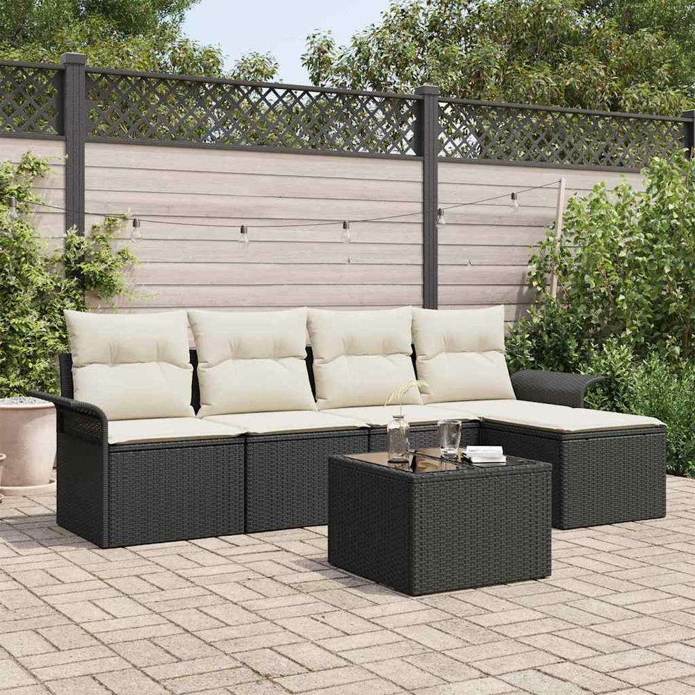 Ensemble de canapé de jardin avec coussin 6 pcs noir polyrotin