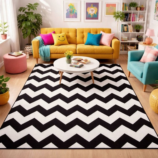 Tapis chambre 80x150 tissé noir rectangle motif géométrique lyn1 dalen