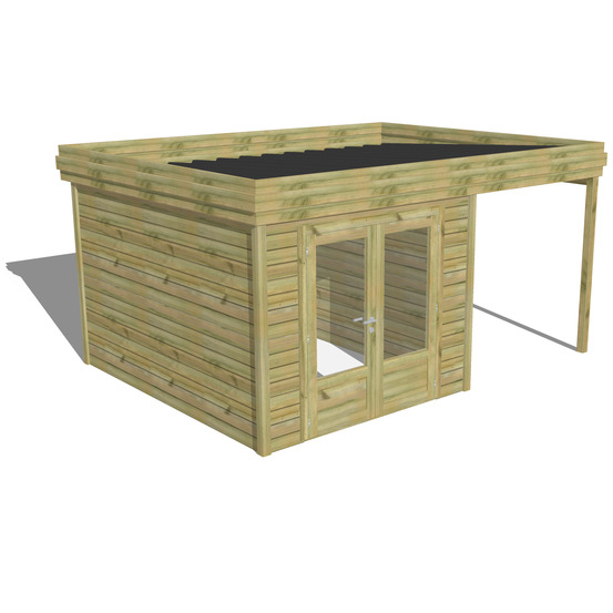 Abri de jardin bois pin traité autoclave 27mm - 4,64x3,44m / 16m2 - bac acier - abri français