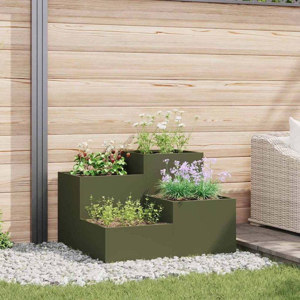 Jardinière carrée acier potager surélevé vert olive 80x80x60 cm
