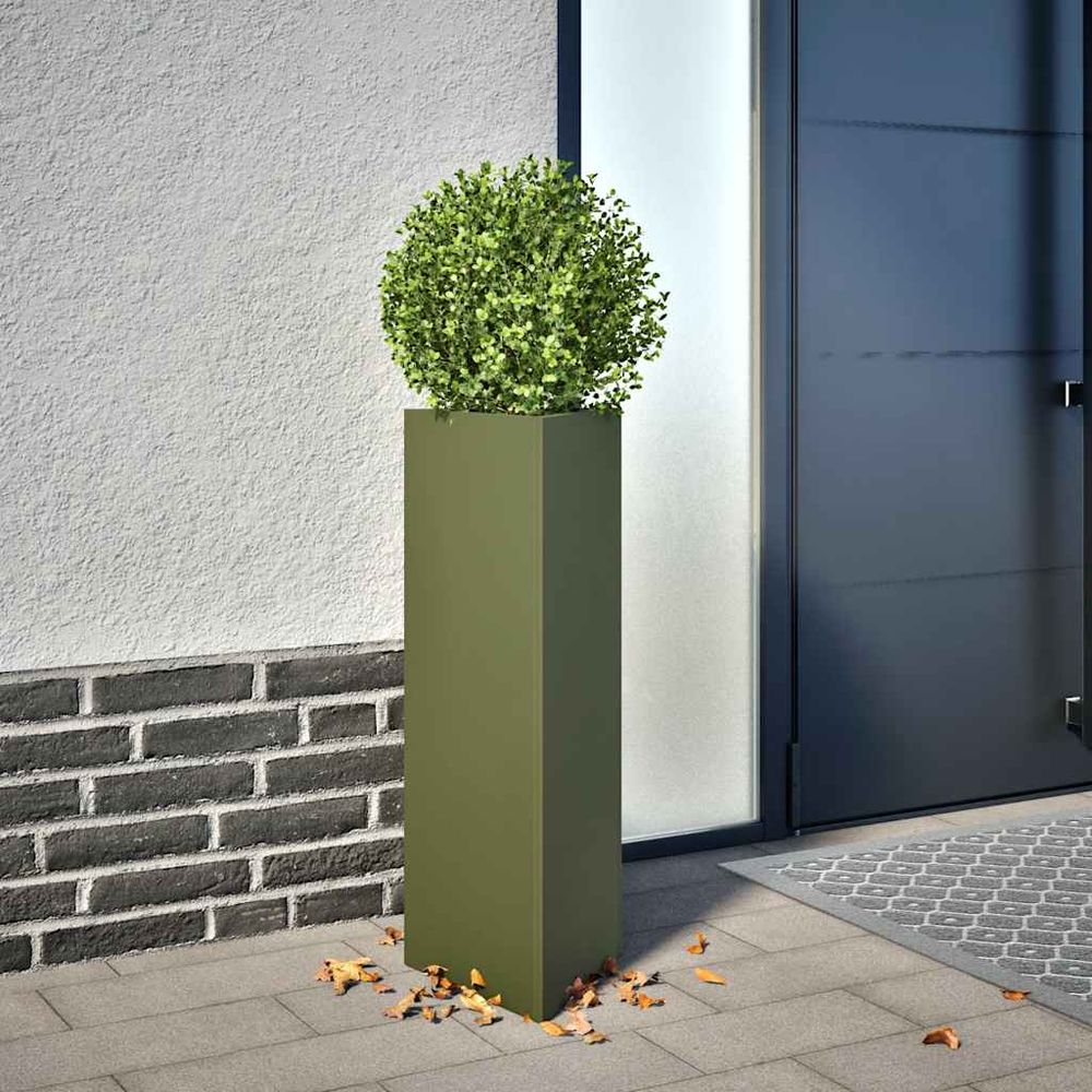 Jardinière haute triangulaire acier pour balcon jardin 75 cm vert olive