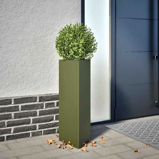 Jardinière haute triangulaire acier pour balcon jardin 75 cm vert olive