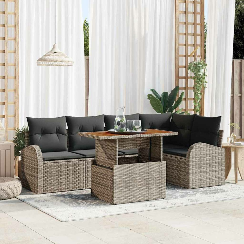 Ensemble de canapé de jardin 6 pcs gris poly rotin