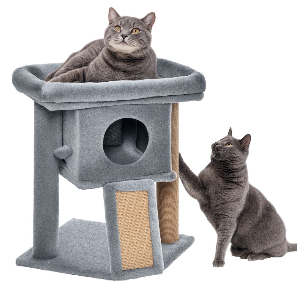 Arbre à chat panneaux de particules intérieur tapis griffoir jute 40x40x57cm gris