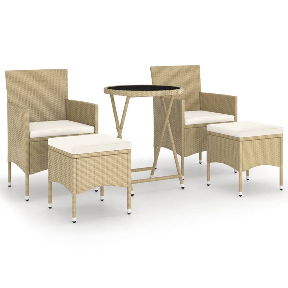 Ensemble de bistro 5 pcs résine tressée et verre trempé beige