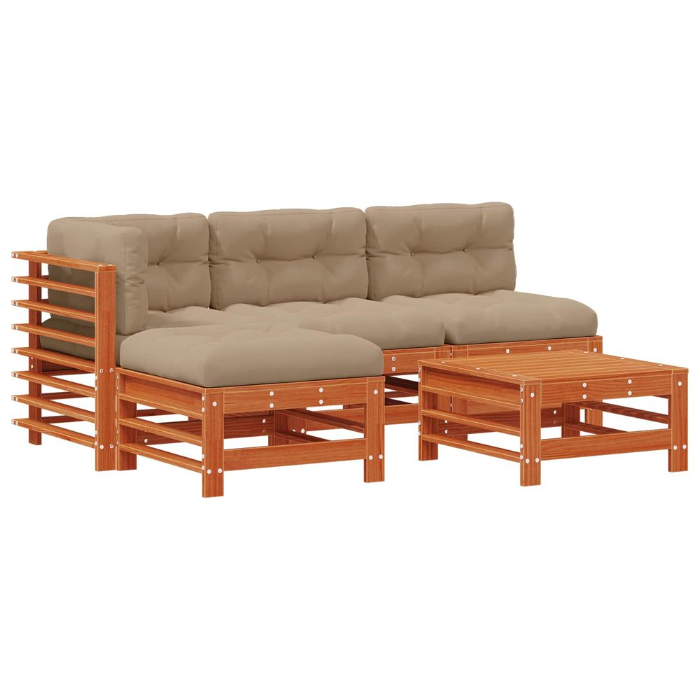 Ensemble de salon de jardin 5 pc brun cire bois de pin massif