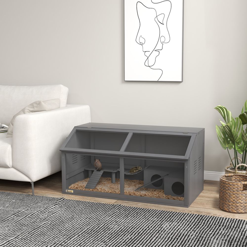 Cage hamster bois 100cm habitat rongeur équipé toit ouvrant gris foncé - comfortxl pet living