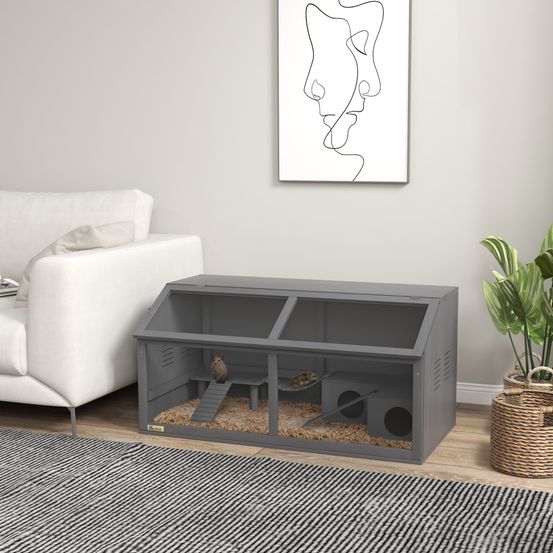 Cage hamster bois 100cm habitat rongeur équipé toit ouvrant gris foncé - comfortxl pet living