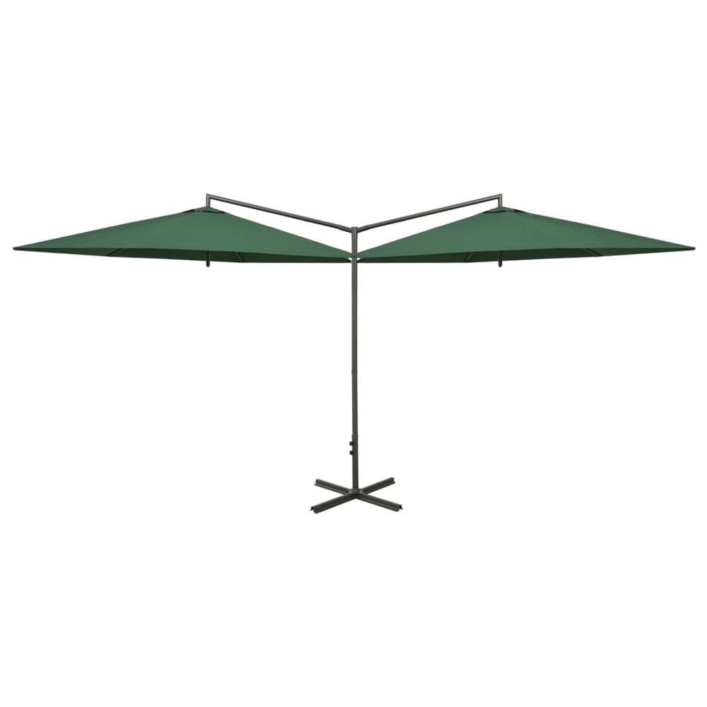 Parasol double avec mât en acier vert 600 cm