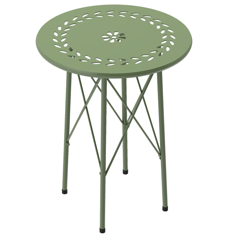 Petite table d'appoint ronde, table de jardin, à motif floral et de feuilles, en acier, ø 40 x 50 cm, verte