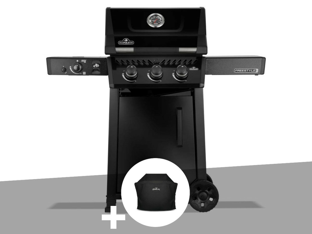 Barbecue gaz freestyle 365 noir pro 3 brûleurs + 1 bruleur sizzle zone + housse