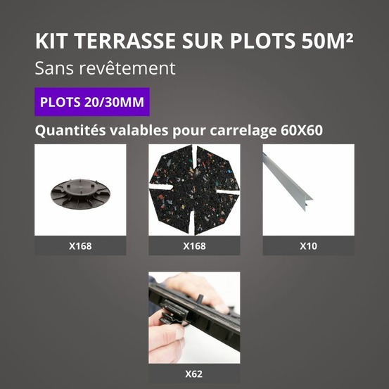 Kit terrasse sur plots sans revêtement 50m² - finition gris aluminium - 20/30 mm - jouplast