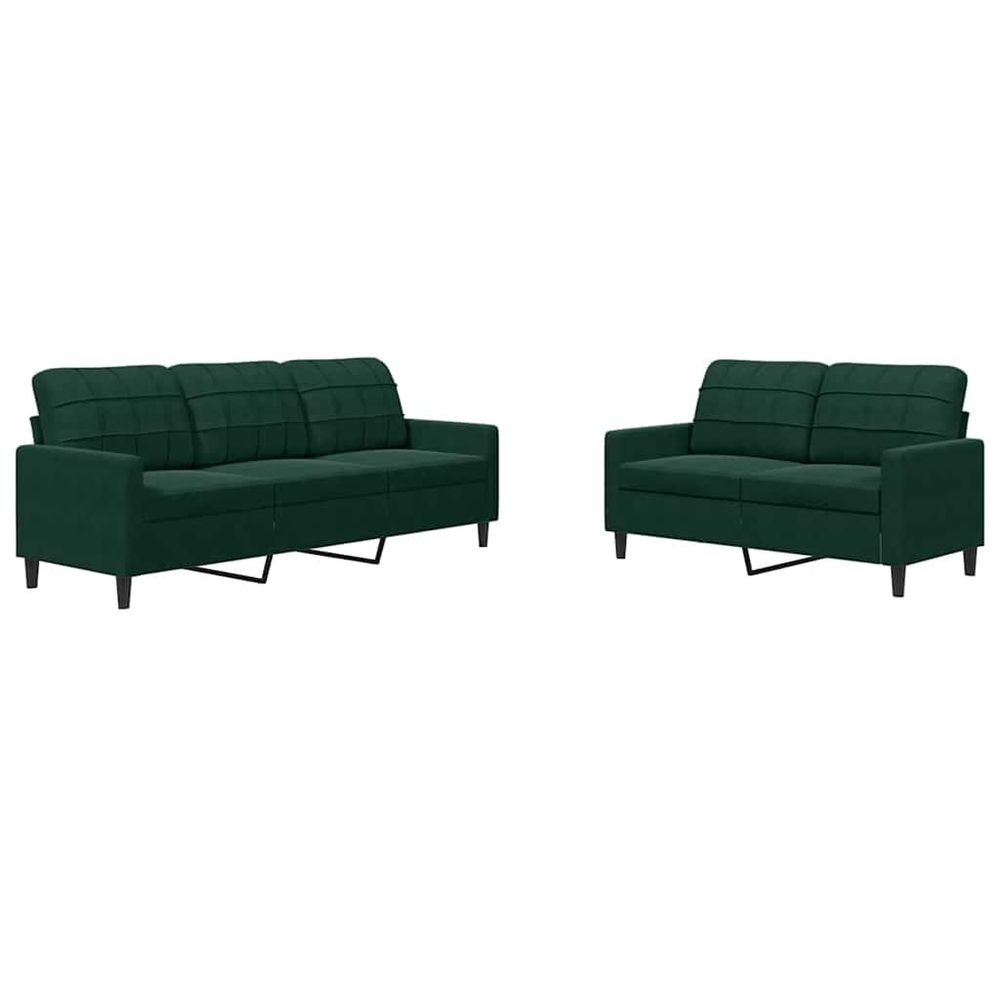 Ensemble de canapés 2 pcs avec coussins vert foncé velours