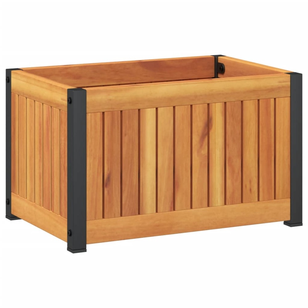 Jardinière bac lit surélevé plantes fleurs terrasse jardin 45 x 30 x 27,5 cm bois massif d'acacia et acier marron