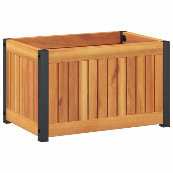 Jardinière bac lit surélevé plantes fleurs terrasse jardin 45 x 30 x 27,5 cm bois massif d'acacia et acier marron