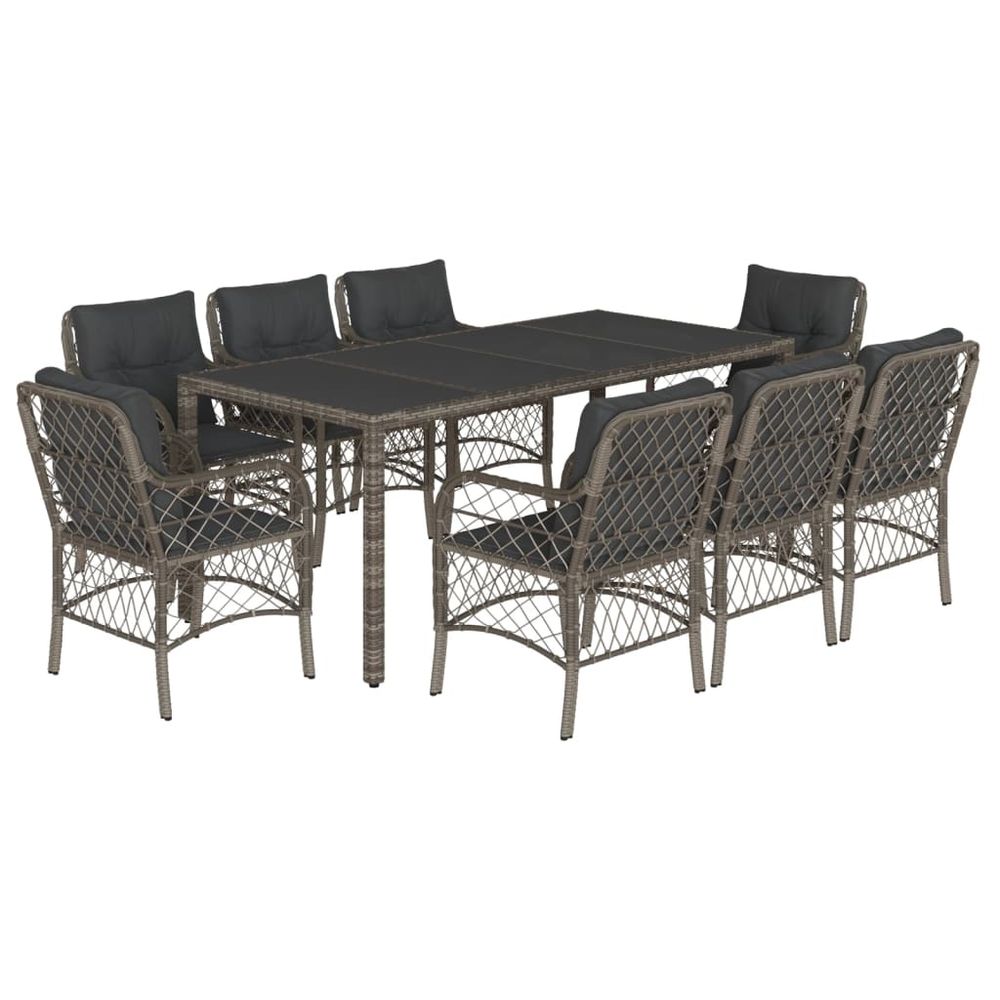 Ensemble à manger de jardin 9 pcs coussins gris résine tressée