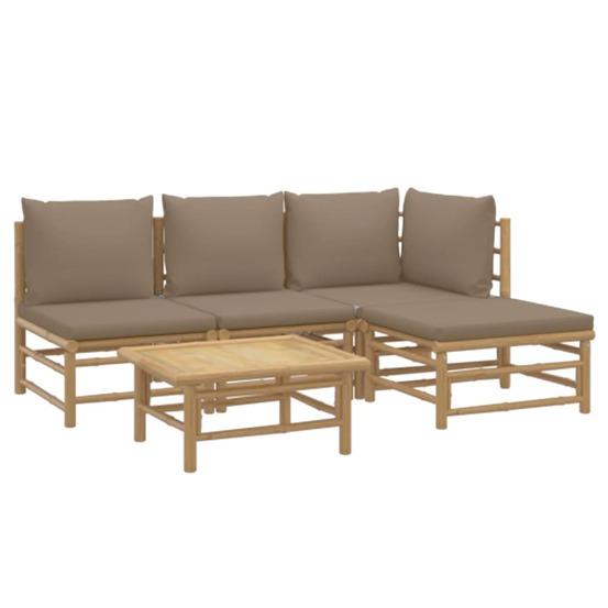 Salon de jardin meuble d'extérieur ensemble de mobilier 5 pièces avec coussins taupe bambou
