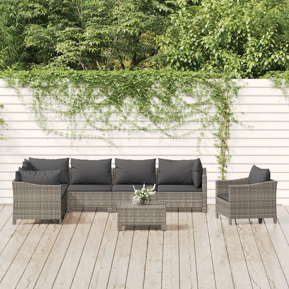 Salon de jardin 8 pcs avec coussins gris résine tressée