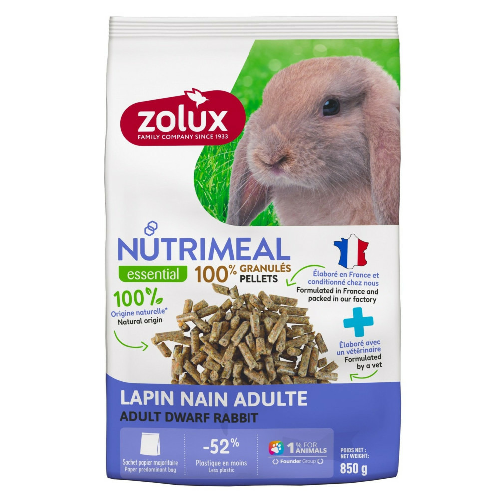 Granulés pour lapin nain adulte (6 mois et plus) sachet de 850 g