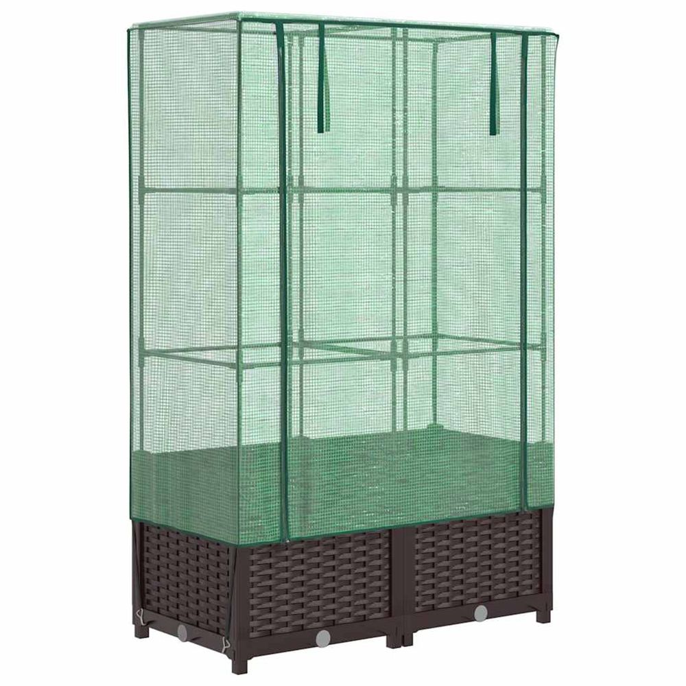 Jardinière d'extérieur surélevée avec housse aspect rotin 80x40x138 cm