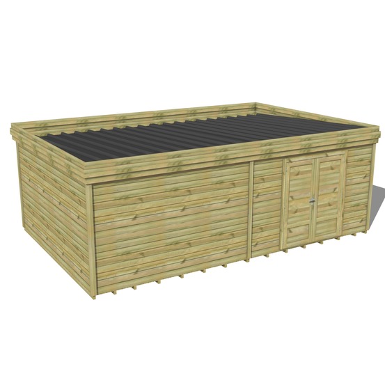 Abri de jardin bois pin traité autoclave 27mm - 7,29x4,34m / 32m2 - bac acier - plancher bois