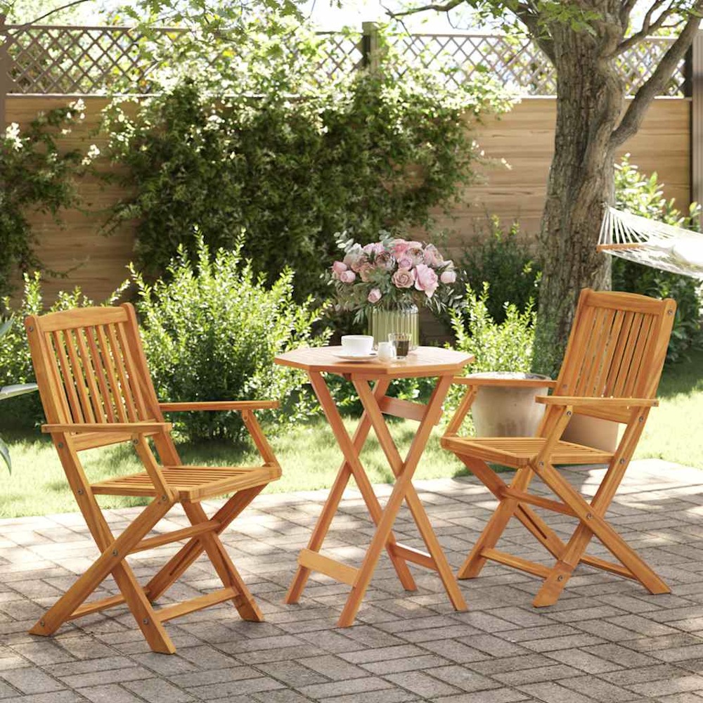 Ensemble de bistro pliable 3 pcs bois d'acacia solide