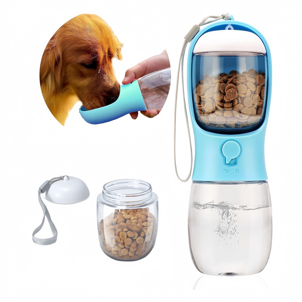 Bouteille d'eau pour chien avec conteneur de nourriture bleu