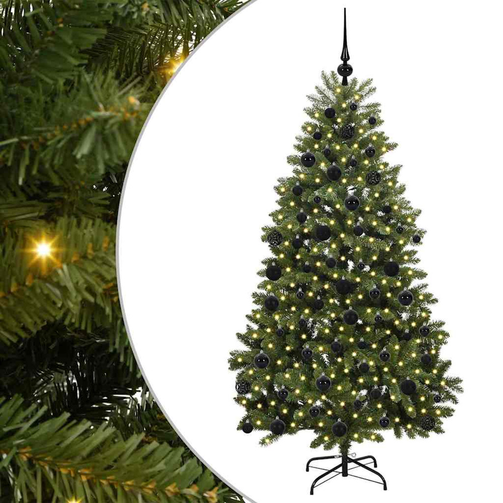 Sapin de noël artificiel avec 300 led vert 180 cm pvc et métal
