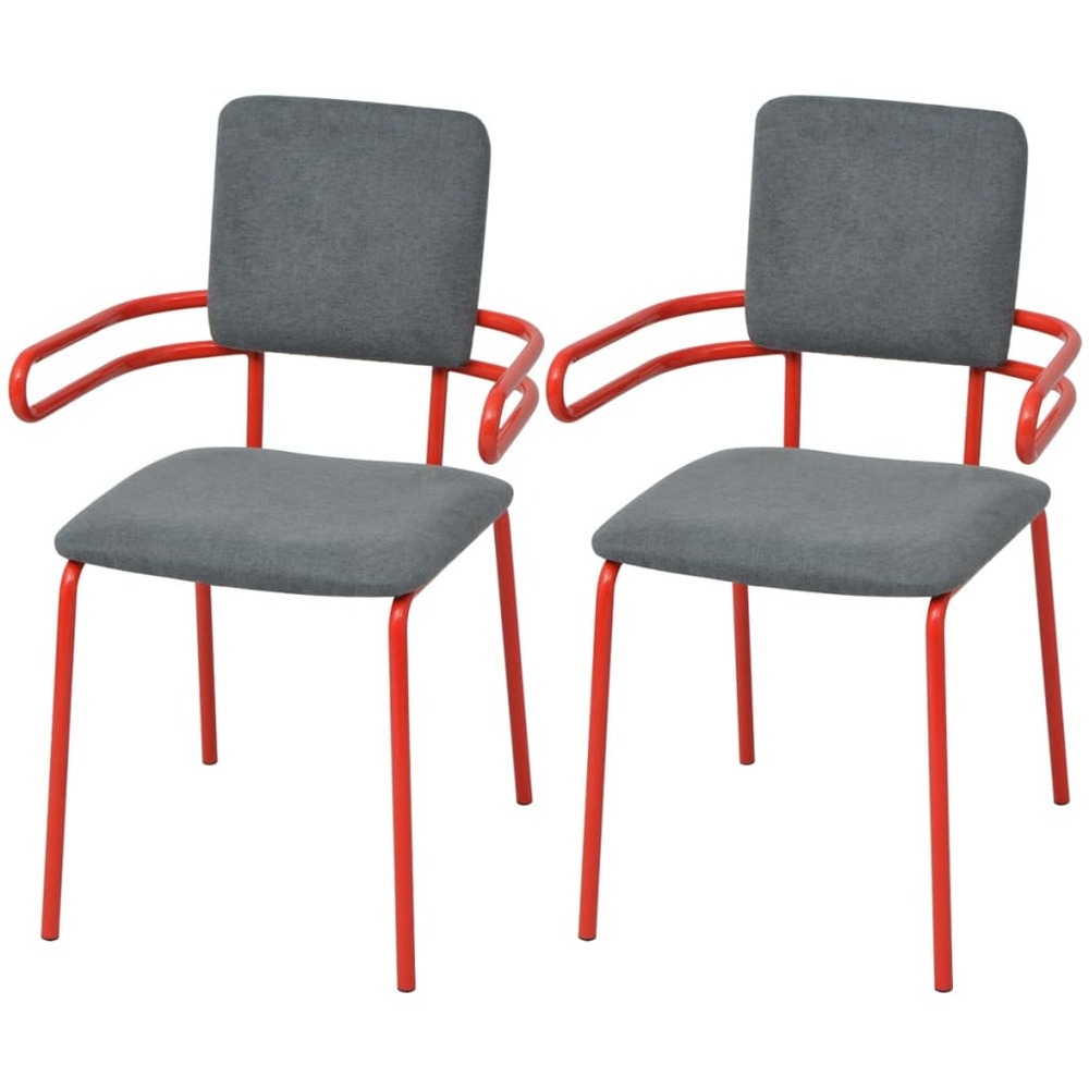 Chaises de salle à manger 2 pcs rouge et gris tissu