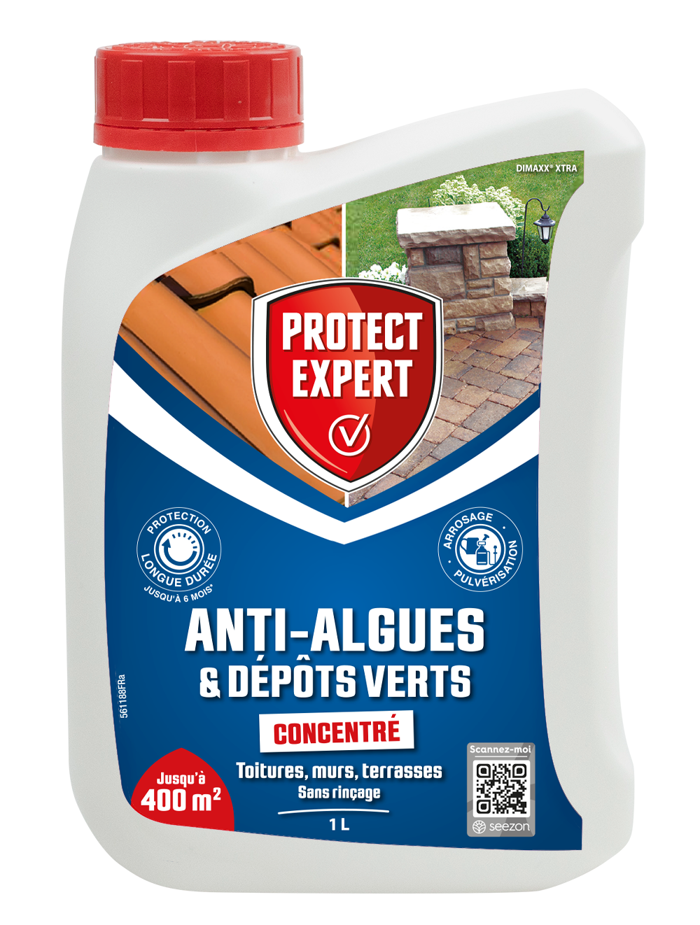 Anti algues & lichens - anti-dépôt vert - concentré 1l pour 100l de solution - 400m² - toiture - terrasse - dalles - piscine