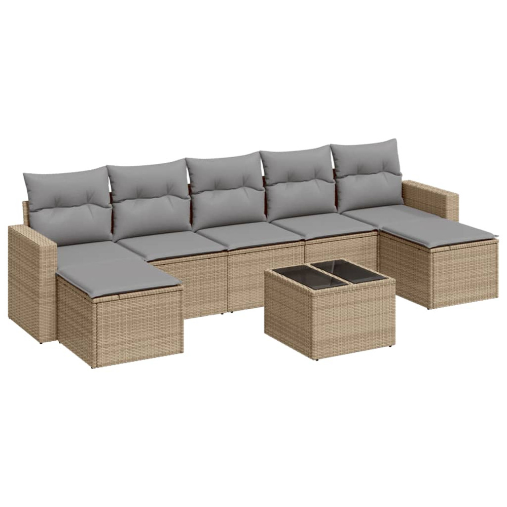 Salon de jardin avec coussins 8 pcs beige résine tressée