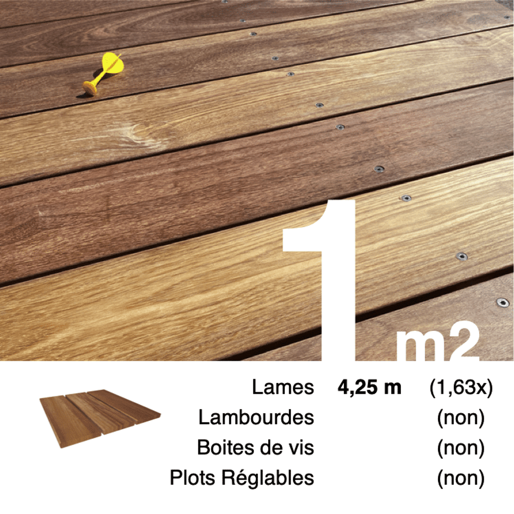 Planches de terrasse bois exotique cumaru pour 1 m², longueur 4,25 m.
