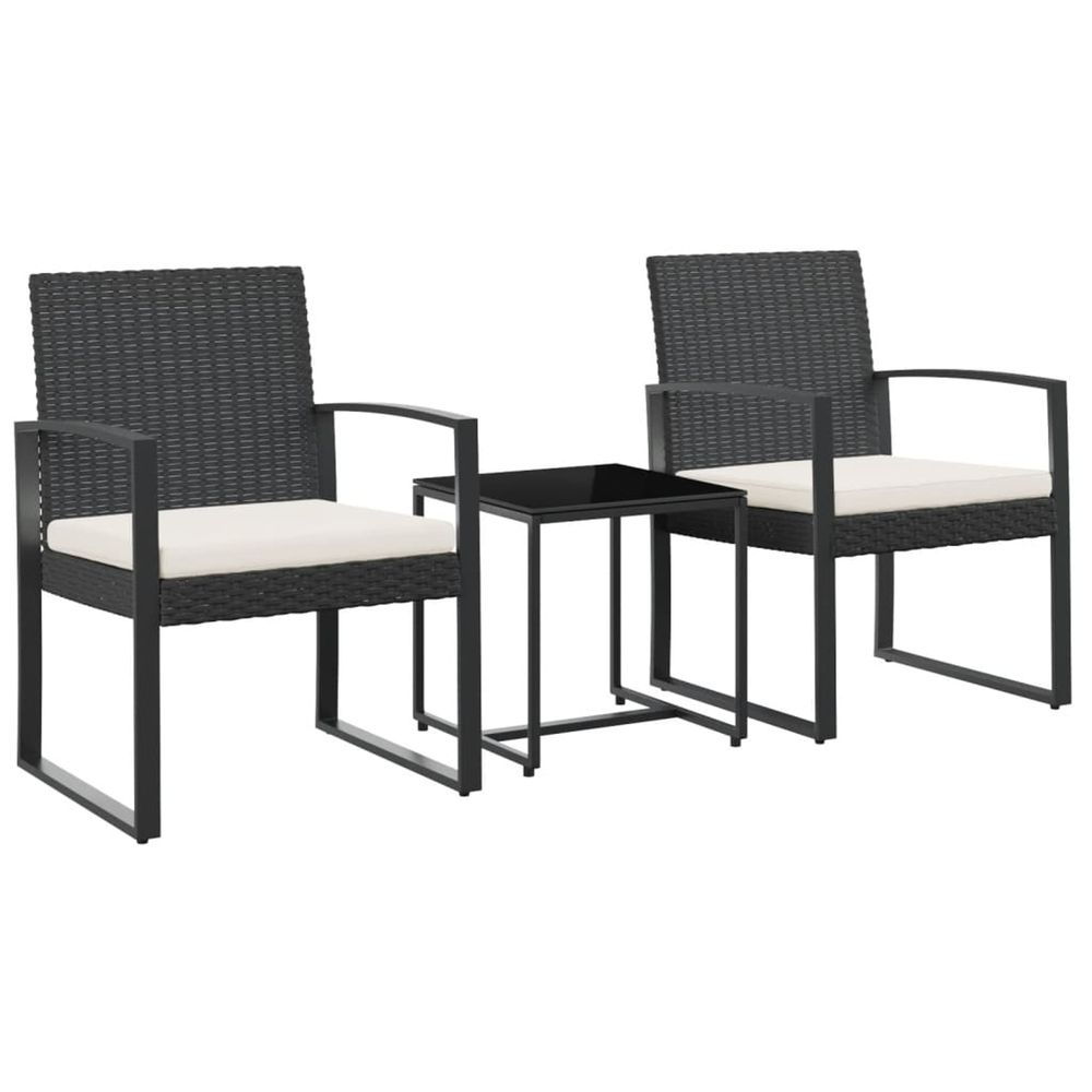 Ensemble à manger de jardin avec coussins 3 pcs noir rotin pp