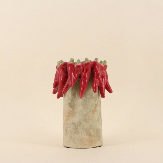 Vase en céramique piments relief rouge, h26cm