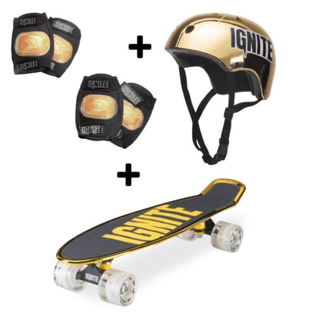 Set glisse urbaine - - ignite combo set tyro - skateboard et protections - or